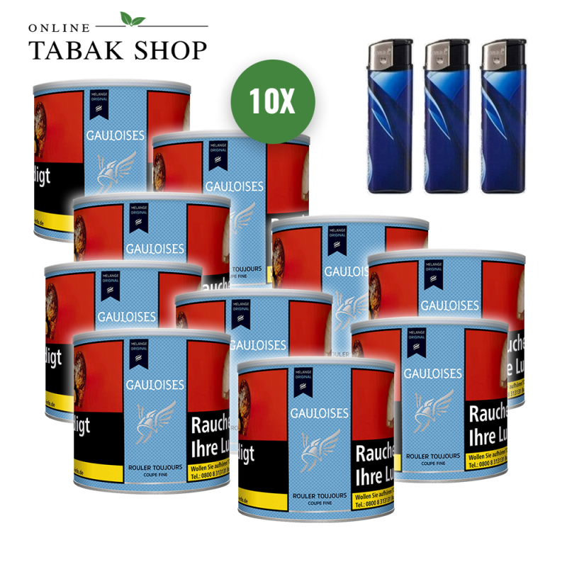 Gauloises Melange Tabak (10 x 100g) + 3 Feuerzeuge