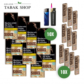 Sioux Virginia Blue Tabak (10x 30g) + GIZEH Brown King Size Slim&Tips (10 x 34er) + 1 Sturmfeuerzeug, 1 Feuerzeug