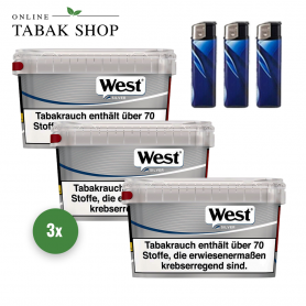 West Silver Volumen Tabak (3 x 140g) + 3 Feuerzeuge - 90,15 €