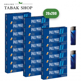 20x200 (4000) Pall Mall Blau Xtra Filter-Hülsen + 2 Feuerzeuge - 29,50 €