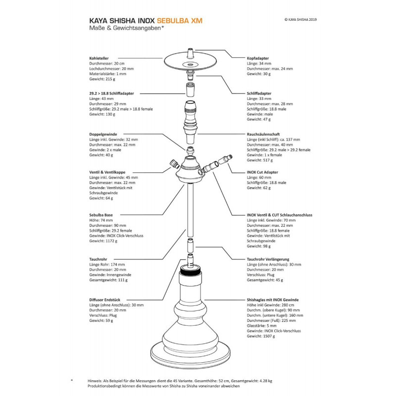 Kaya Shisha Clear INOX 630 BORO Sebulba XM 2S - silber (ca. 54cm)