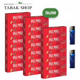 20x200 (4000) Pall Mall Red Xtra Filter-Hülsen + 2 Feuerzeuge - 29,50 €