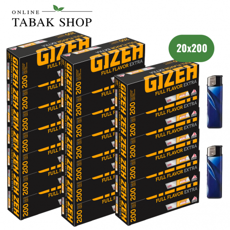 Gizeh Extra Full Flavour 200er Spar-Hülsen (20x 200)+ 2 Feuerzeuge