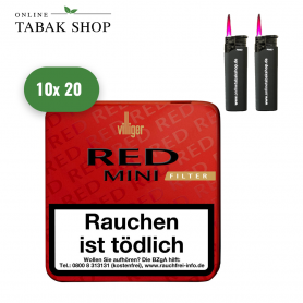 VILLIGER "Red" Mini Filter Zigarillos (10 x 20er) + 2 OTS Sturmfeuerzeuge - 47,20 €