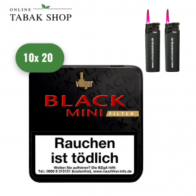 VILLIGER "Black" Mini Filter Zigarillos (10 x 20er) + 2 OTS Sturmfeuerzeuge - 50,20 €