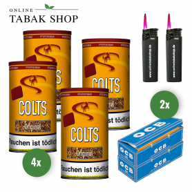 COLTS Original Pfeifentabak (4 x 170g) + 400 OCB Hülsen + 2 Sturmfeuerzeuge - 60,40 €