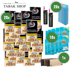 PUEBLO Tabak (20 x 30g) + PUEBLO Blättchen (20 x 50er) + PUEBLO Filter (10 x 120er) + 2 Sturmfeuerzeuge + Pouch Bag - 133,60 €