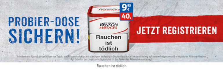 Benson & Hedges Gratis Tabak bekommen