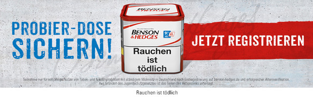 Benson & Hedges gratis Dose sichern