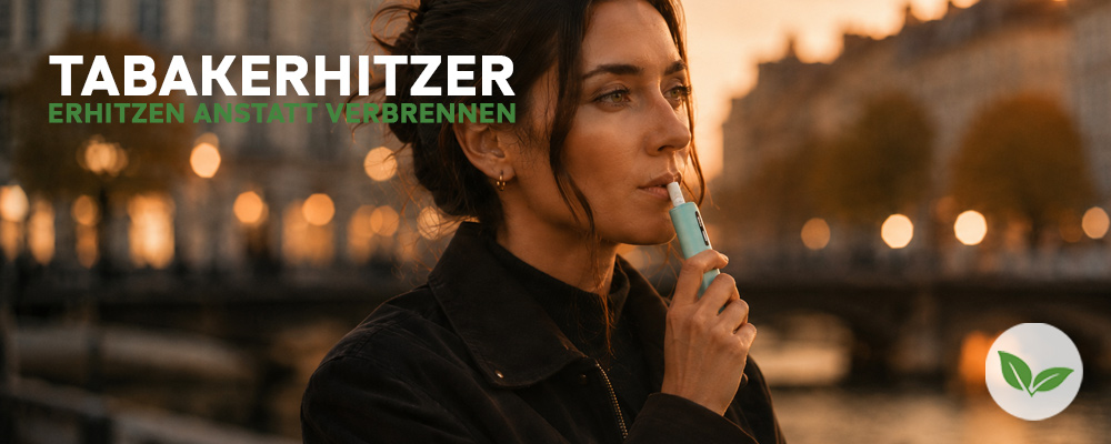 Raucherin, die an einem Tabakstick eines IQOS Tabakerhitzers zieht