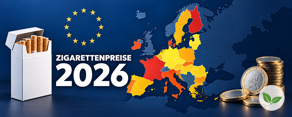 Zigaretten, Europakarte und Euromünzen: Zigarettenpreise 2026 in der EU im Vergleich