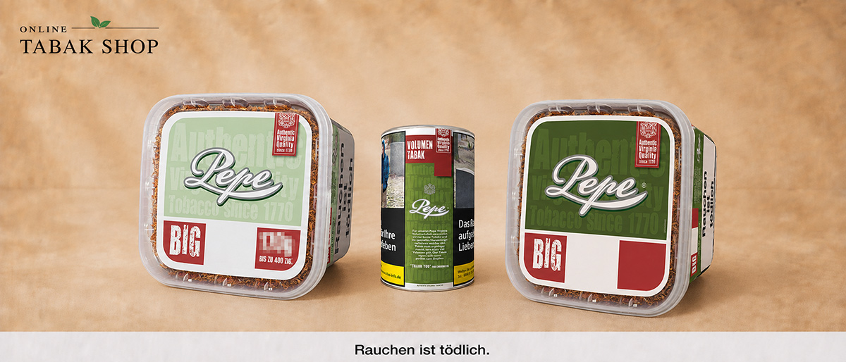 Pepe Rich Green Volumentabak und Bright Green im 170 g Eimer und der 80 g Dose