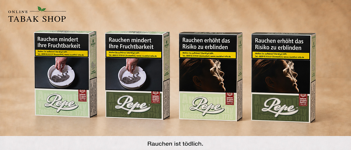 Pepe Zigaretten Sorten: Bright Green, Dark Green, Fine Green und Rich Green